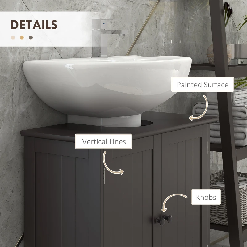 HOMCOM Bathroom Vanity Cabinet, Under Sink Bathroom Cabinet with 2 Doors and Adjustable Shelf, Coffee