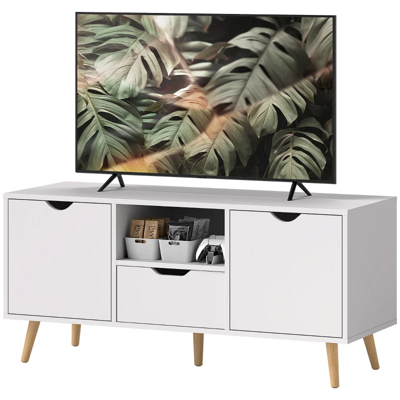 HOMCOM TV Stand with Storage for up to 50" TV, Modern TV Table with Open Shelf, Drawer and 2 Cabinets, White