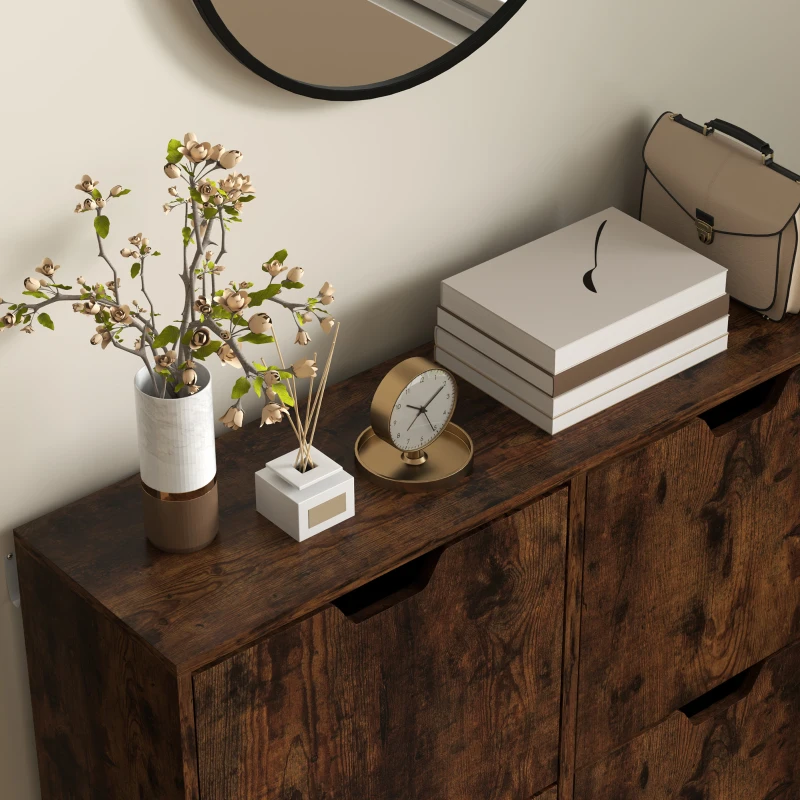 HOMCOM Shoe Storage Cabinet with 4 Flip Drawers and Adjustable Shelf, Shoe Cabinet for 8-16 Pairs of Shoes, Rustic Brown