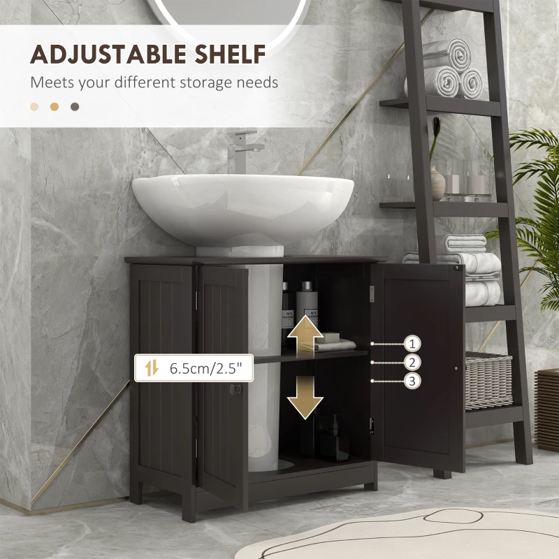 HOMCOM Bathroom Vanity Cabinet, Under Sink Bathroom Cabinet with 2 Doors and Adjustable Shelf, Coffee