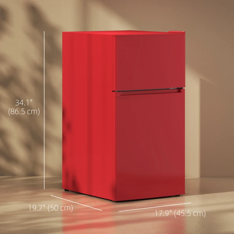 HOMCOM 3.2 Cu Ft Compact Refrigerator, Mini Fridge with Freezer, Adjustable Shelves and Reversible Doors for Bedroom, Red