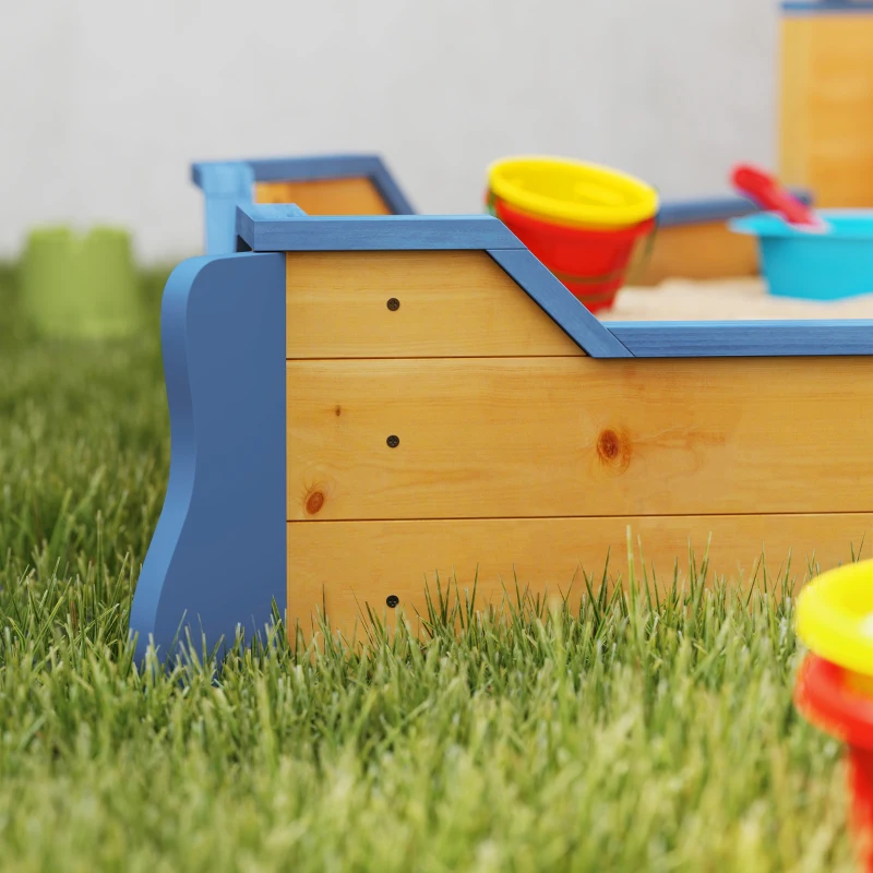 Outsunny Kids Wooden Sandbox Pirate Ship Sandboat Outdoor Backyard Playset Children Sandpit w/ Bench Seat Storage Space & Flag for 3-6 Years Old