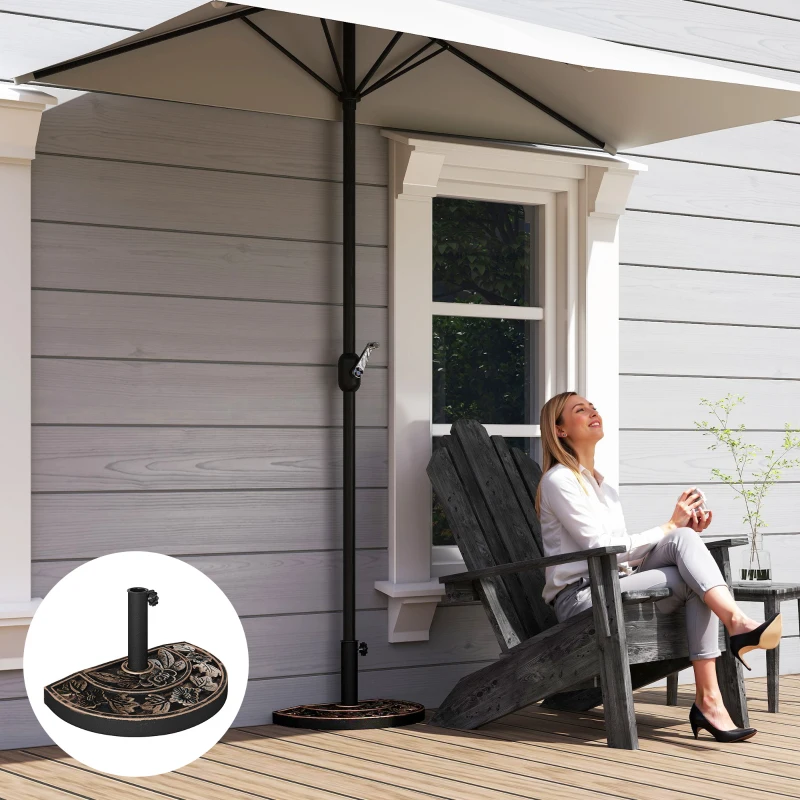 Outsunny 20lbs Half Round Patio Umbrella Base Outdoor Decorative Resin Parasol Stand Holder for Φ1.5", Φ1.9" Pole, for Lawn, Deck, Backyard, Garden, Bronze