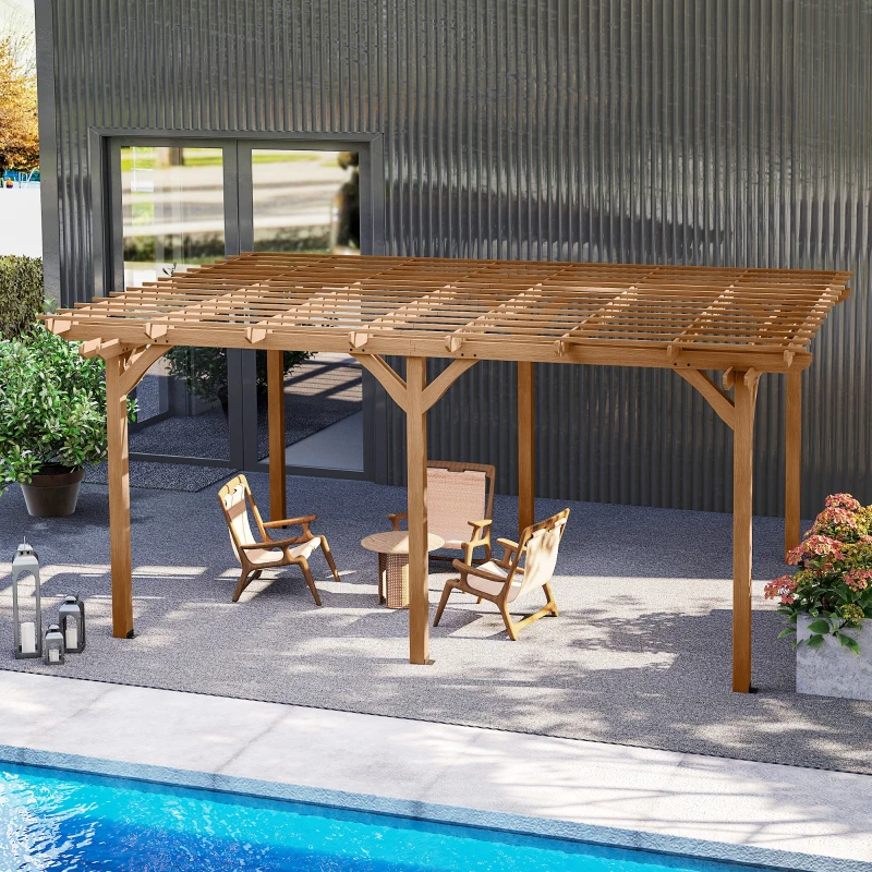 Outsunny 12' x 16' Outdoor Pergola Grape Trellis, Wood Gazebo for Climbing Plants at Garden, Patio, Backyard, Deck, Brown
