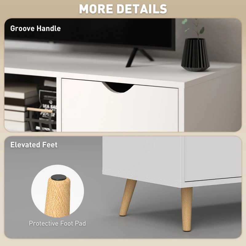 HOMCOM TV Stand with Storage for up to 50" TV, Modern TV Table with Open Shelf, Drawer and 2 Cabinets, White