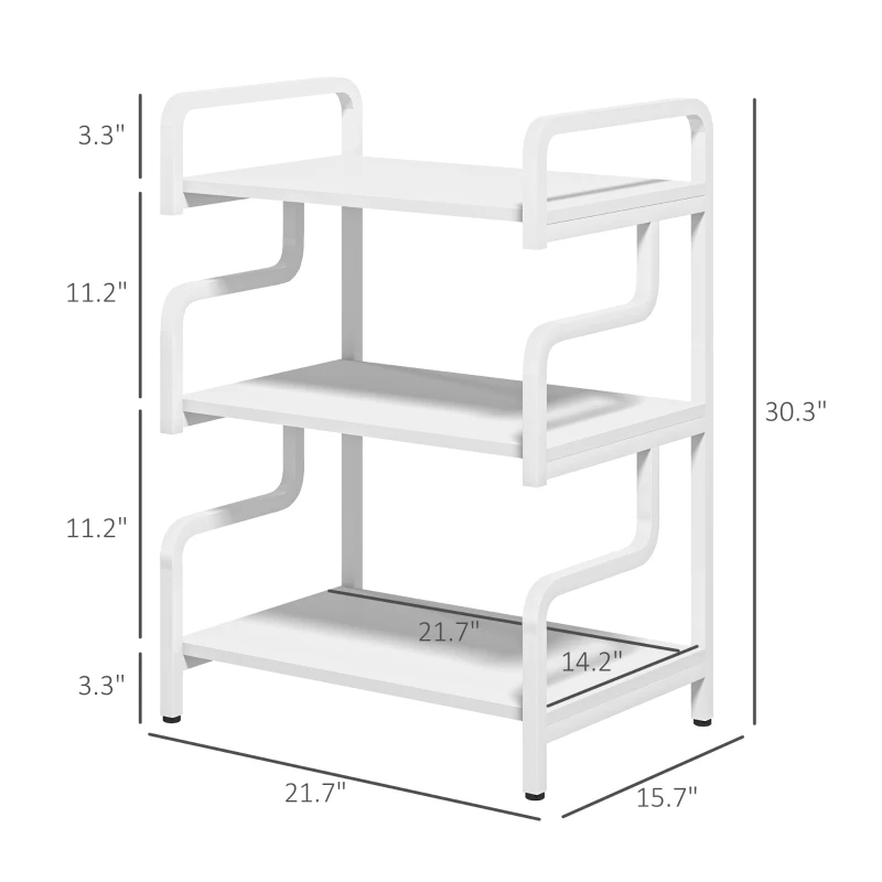 HOMCOM Free Standing Metal Storage Shelf, 3-Tier Small Shelving Unit, Printer Stand for Home Office, Living Room, White