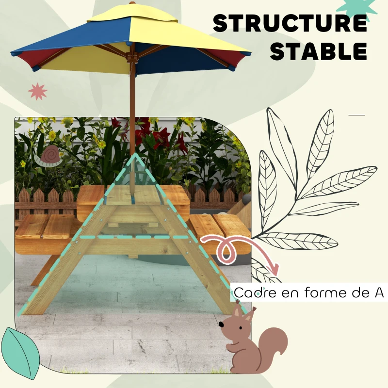 Outsunny Toddler Water Table Kids Sand & Water Table with Removable Foldable Umbrella for Patio Lawn Garden, Aged 3-6 Years Old