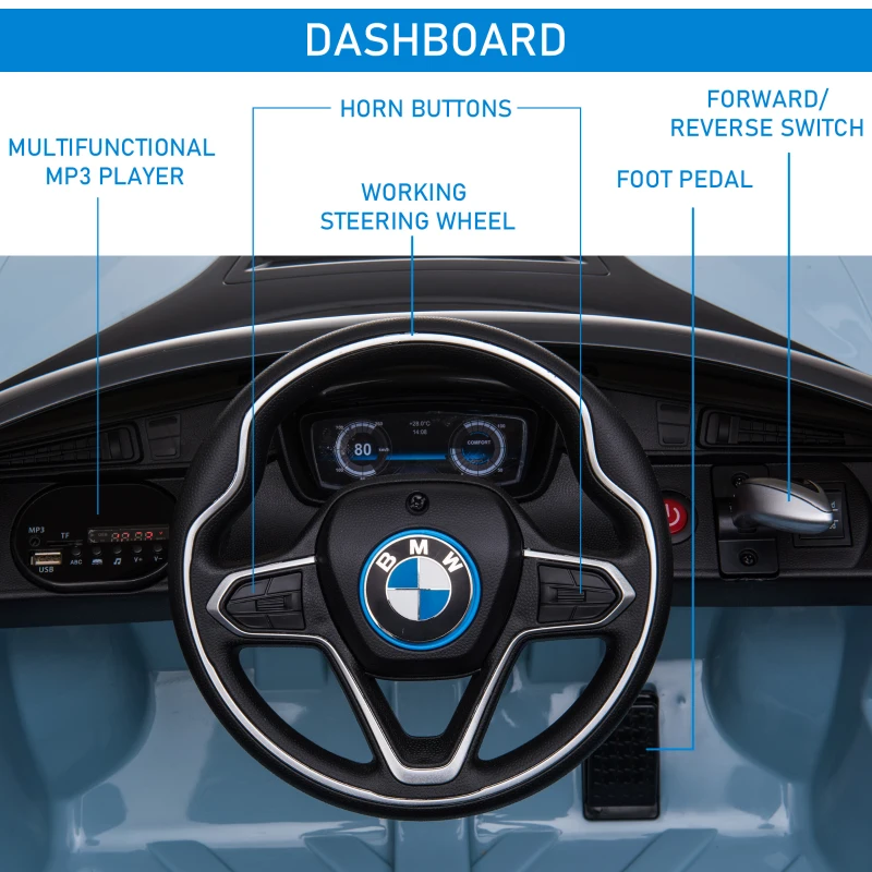 Aosom Licensed BMW I8 Coupe 6V Electric Car, Kids Ride-On Car, Battery Powered Toy with Remote Control Music Horn Lights Suspension for 37-96months Old, Blue(m-7)
