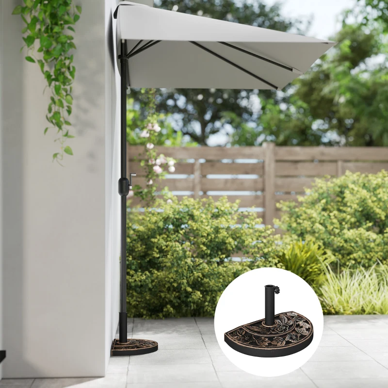 Outsunny 20lbs Half Round Patio Umbrella Base Outdoor Decorative Resin Parasol Stand Holder for Φ1.5", Φ1.9" Pole, for Lawn, Deck, Backyard, Garden, Bronze