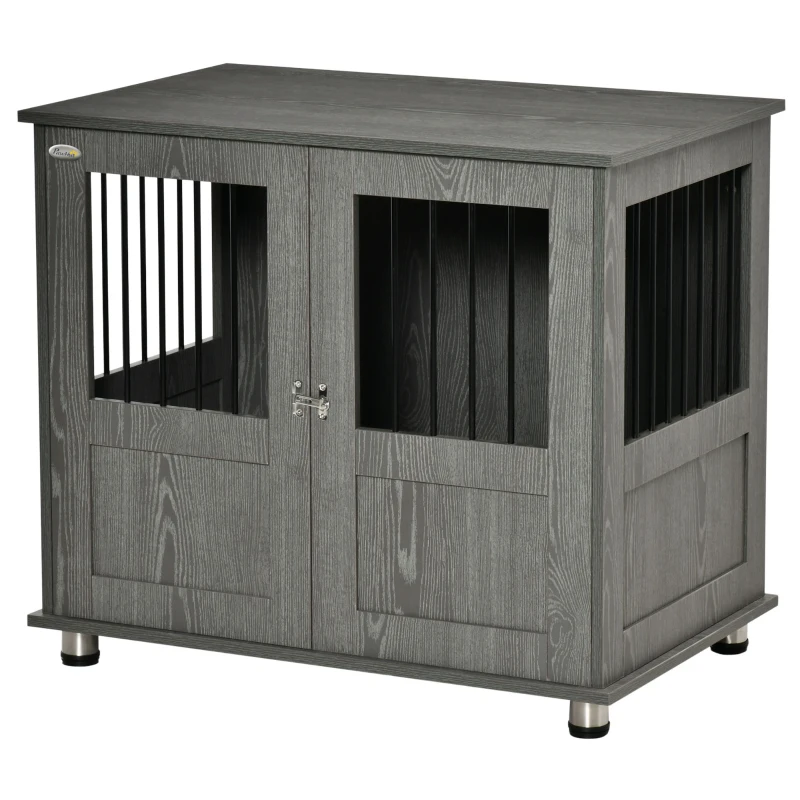 PawHut Dog Crate Furniture, Wooden End Table Furniture with Lockable Magnetic Doors, Small Size Pet Kennel Ind