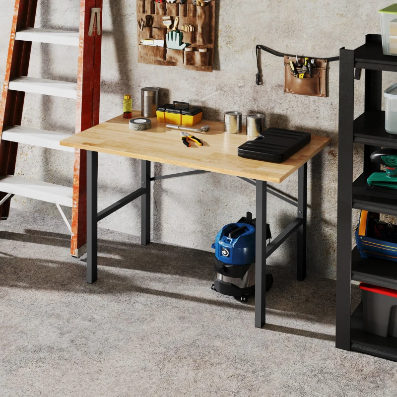 HOMCOM 46"L x 28"W Garage Table with X Bar Support and Natural Tabletop, Natural/Black