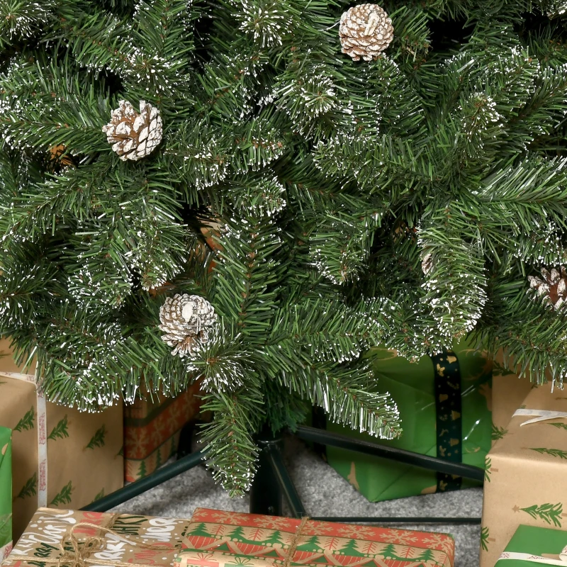 HOMCOM 7.5ft Artificial Christmas Tree, Flocked Christmas Tree with Pine Cones, 1119 Branch Tips and Metal Base, Green
