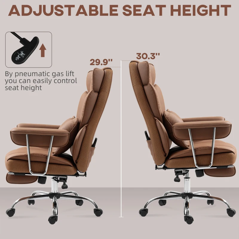 HOMCOM 400LBS Massage Office Chair, Executive Office Chair with 6-Point Vibration, Footrest and Lumbar Support, Brown
