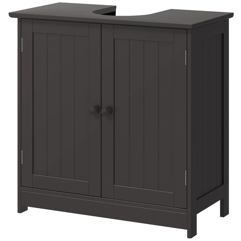 HOMCOM Bathroom Vanity Cabinet, Under Sink Bathroom Cabinet with 2 Doors and Adjustable Shelf, Coffee