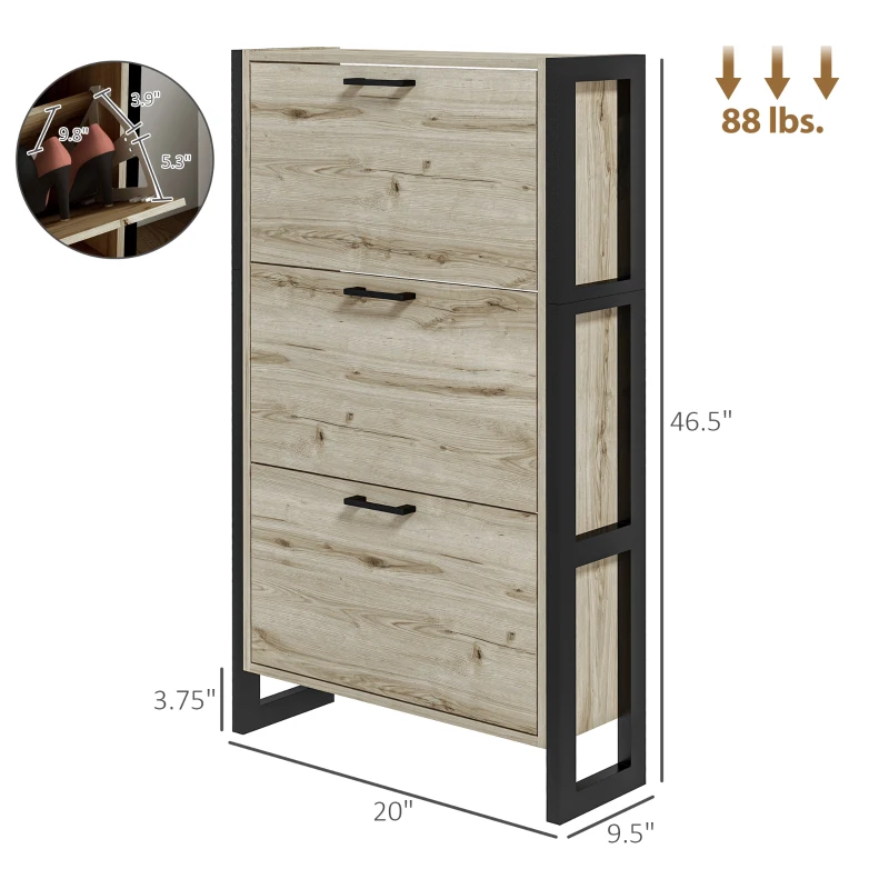 HOMCOM Shoe Cabinet with 3 Flip Drawer Cabinet, Walnut