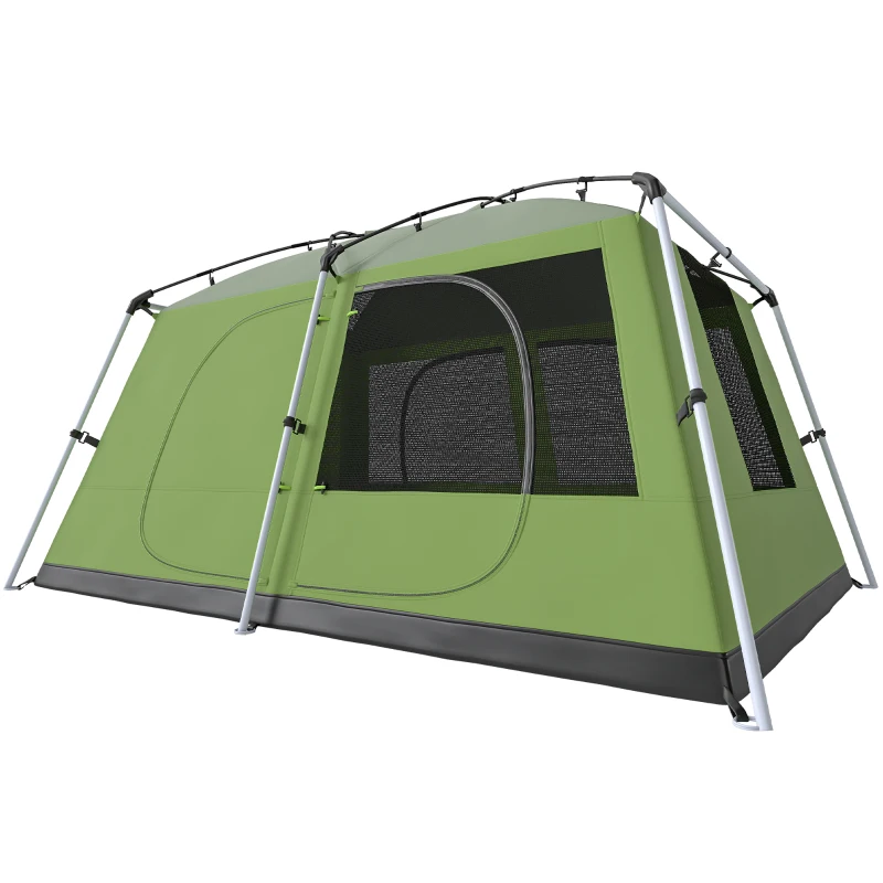 Outsunny Tunnel Tent Camping Shelter w/ Porch, Two Rooms, Lamp Hook, Portable Carry Bag, Green