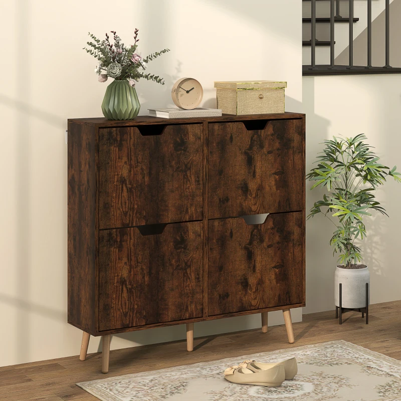 HOMCOM Shoe Storage Cabinet with 4 Flip Drawers and Adjustable Shelf, Shoe Cabinet for 8-16 Pairs of Shoes, Rustic Brown