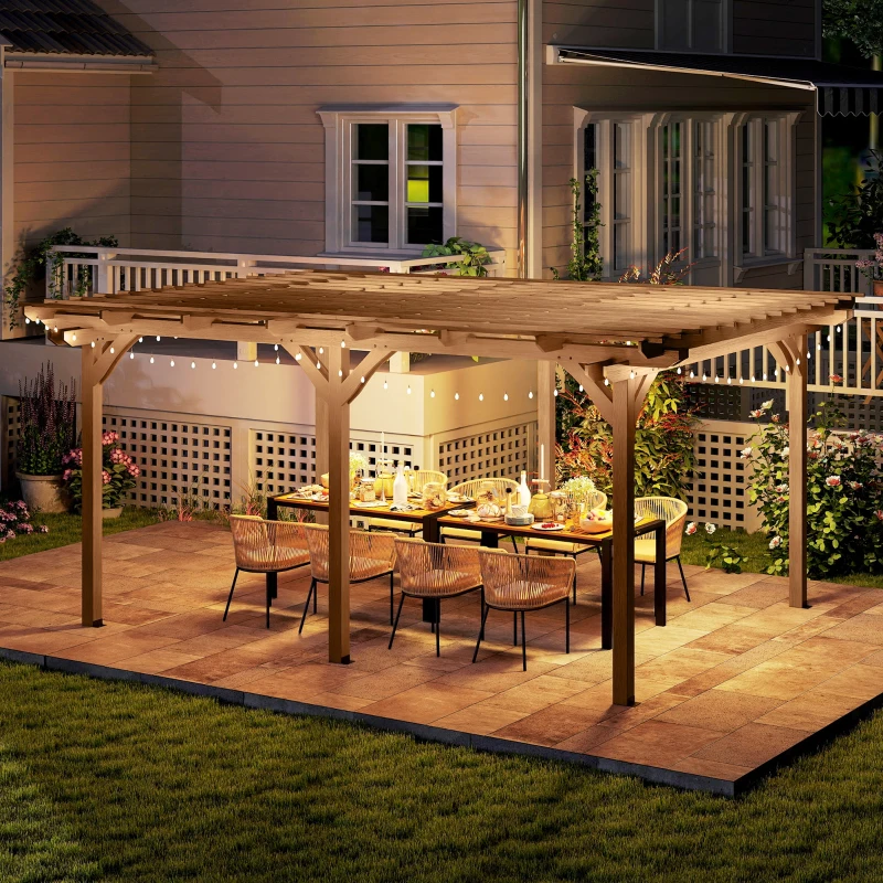 Outsunny 12' x 16' Outdoor Pergola Grape Trellis, Wood Gazebo for Climbing Plants at Garden, Patio, Backyard, Deck, Brown