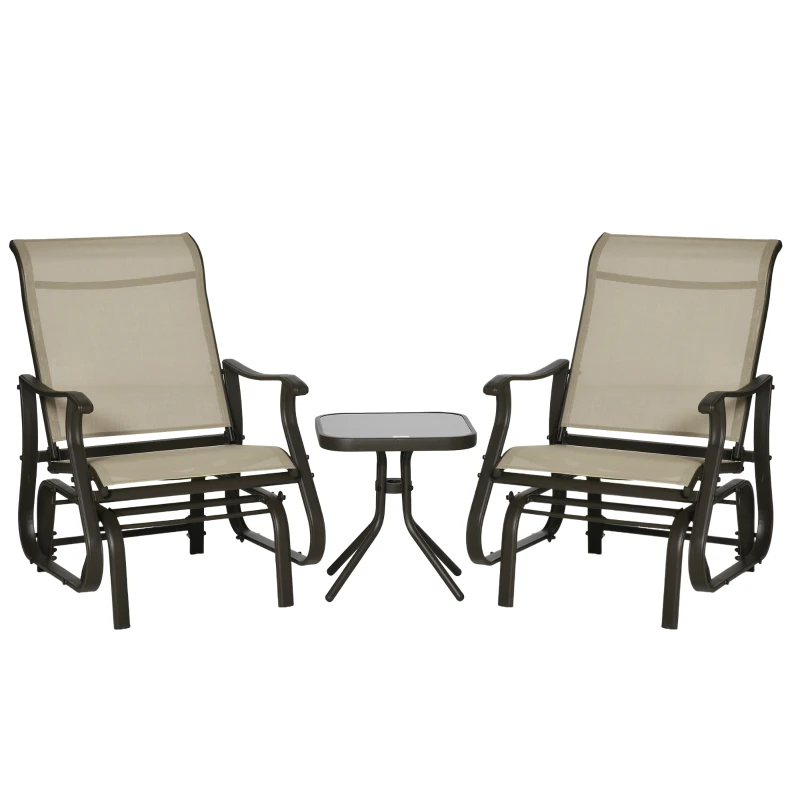 Outsunny 3PCs Gliding Rocking Chair & Bistro Tea Table Set, Grey
