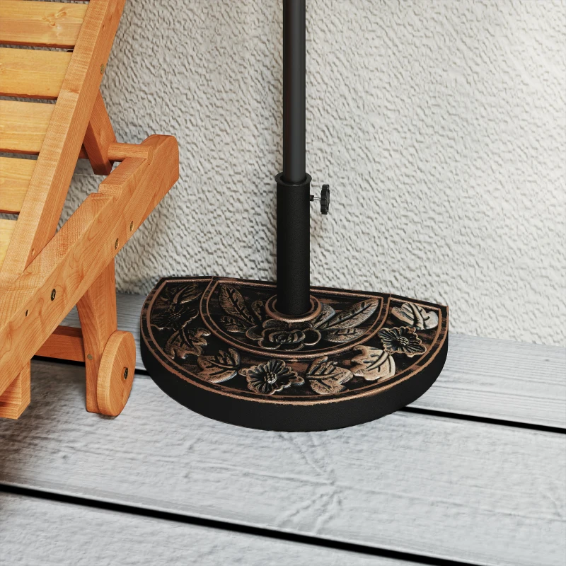 Outsunny 20lbs Half Round Patio Umbrella Base Outdoor Decorative Resin Parasol Stand Holder for Φ1.5", Φ1.9" Pole, for Lawn, Deck, Backyard, Garden, Bronze