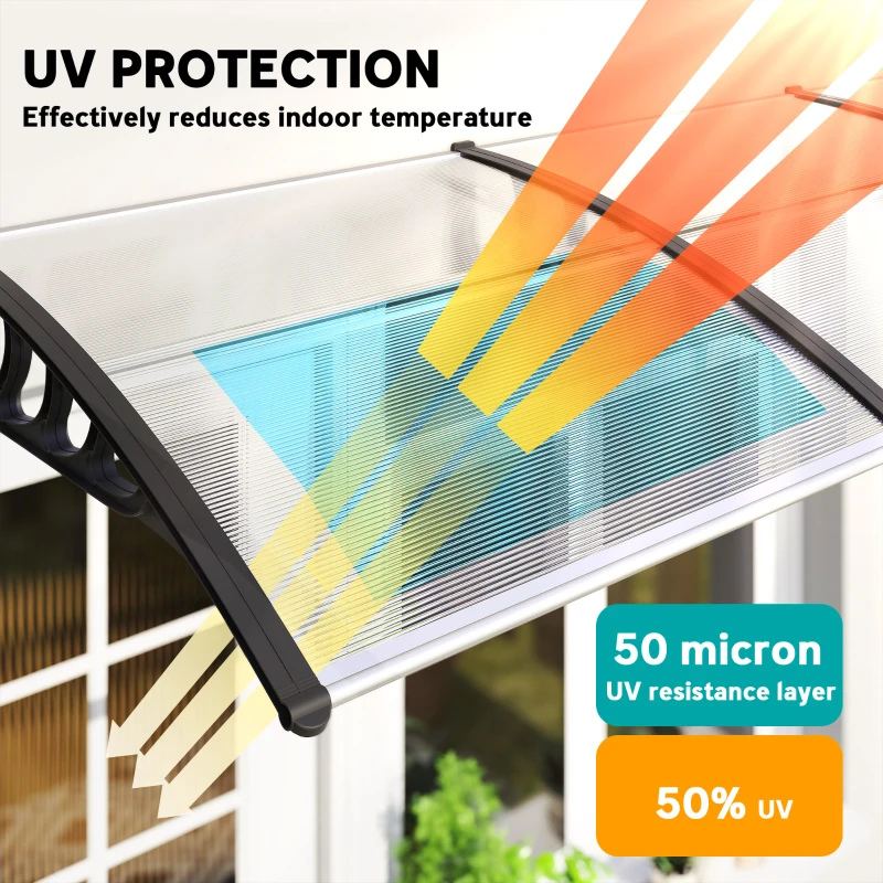 Outsunny Awning Door Canopy, 119.3" x 37.8", Polycarbonate Front Door Outdoor Patio Cover for UV Protection, Clear
