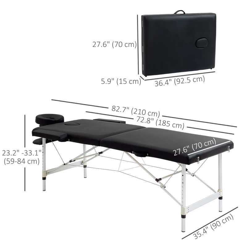 HOMCOM 83" 2 Section Foldable Massage Table Professional Salon SPA Facial Couch Tatoo Bed with Carry Bag Black