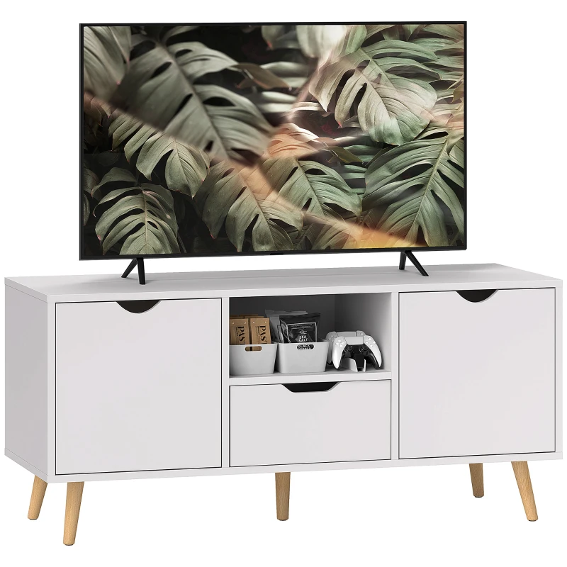 HOMCOM TV Stand with Storage for up to 50" TV, Modern TV Table with Open Shelf, Drawer and 2 Cabinets, White