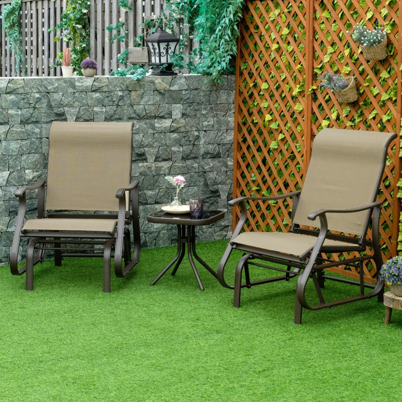 Outsunny 3PCs Gliding Rocking Chair & Bistro Tea Table Set, Grey