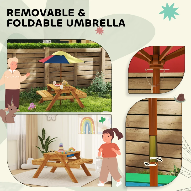 Outsunny Toddler Water Table Kids Sand & Water Table with Removable Foldable Umbrella for Patio Lawn Garden, Aged 3-6 Years Old