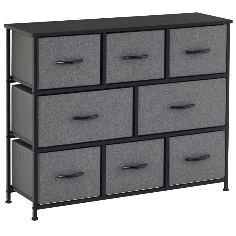 HOMCOM 8-Bin Dresser Storage Tower Cabinet Organizer Unit, Easy Pull Fabric Bins with Metal Frame for Living Room