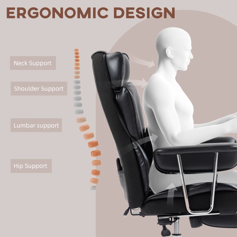 HOMCOM 400LBS Massage Office Chair, Executive Office Chair with 6-Point Vibration, Footrest and Lumbar Support, Black
