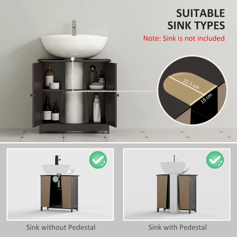 HOMCOM Bathroom Vanity Cabinet, Under Sink Bathroom Cabinet with 2 Doors and Adjustable Shelf, Coffee