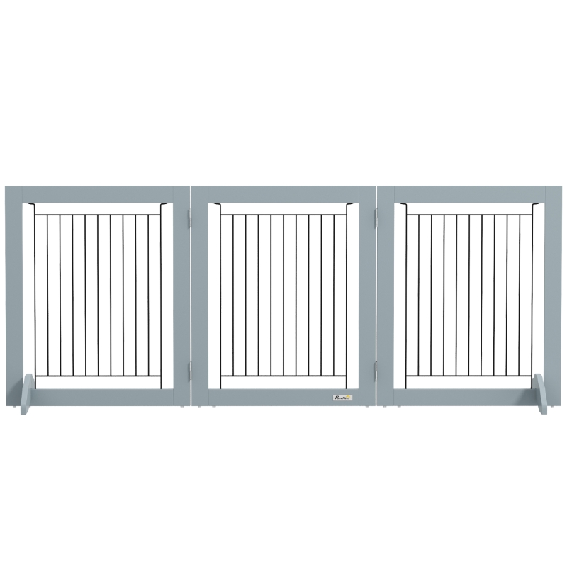 PawHut Freestanding Pet Gate, Folding Dog Gate with 2 Support Feet, 24" High, 3 Panels, for Small Dogs, Indoor Use - Grey
