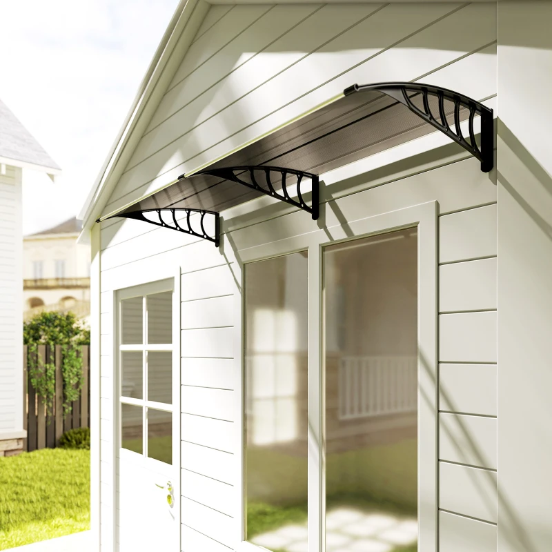 Outsunny Window Awning Door Canopy, Polycarbonate Front Door Outdoor Patio Cover, Sun Shelter, Hollow Sheet for UV, Rain, Snow and Sunlight Protection, Brown, 40" x 80"