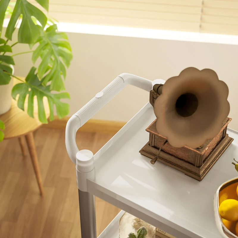 HOMCOM 3-Tier Utility Cart Rolling Storage Trolley with 3 Shelves, Silver and White