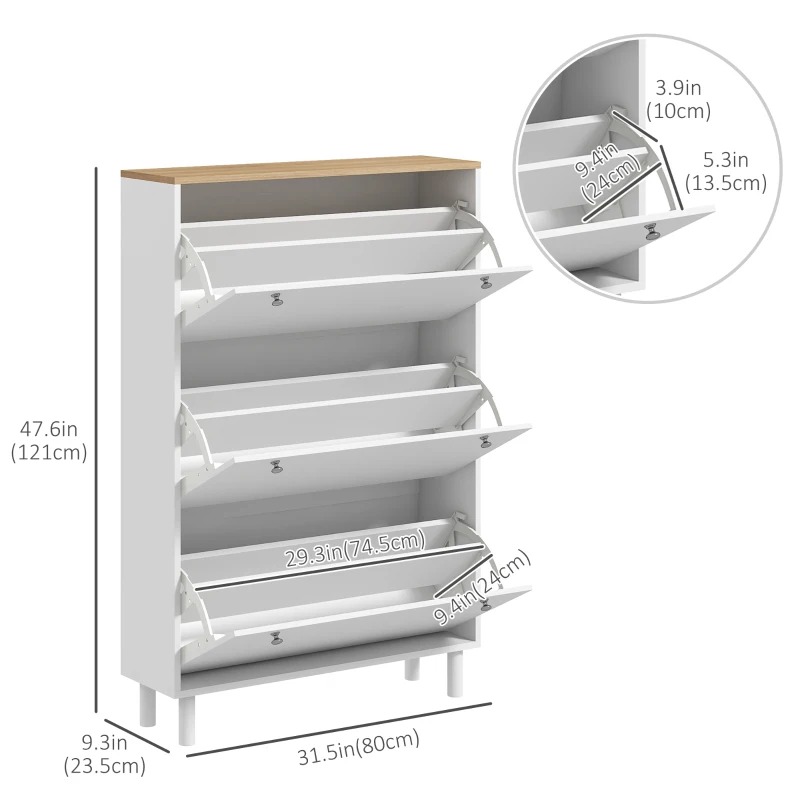 HOMCOM Shoe Storage with 3 Flip Drawers and Adjustable Shelves, Entryway Shoe Storage Cabinet for 24 Pairs of Shoes, White