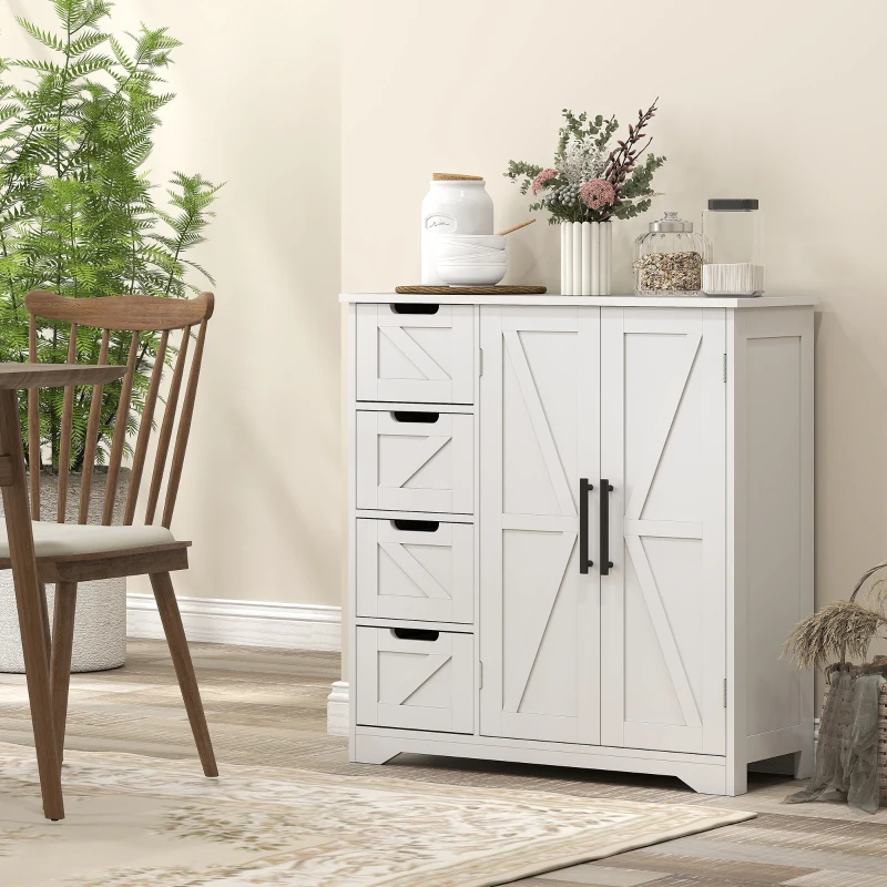 HOMCOM Bathroom Floor Cabinet, Farmhouse Bathroom Storage Cabinet with Adjustable Shelf, White