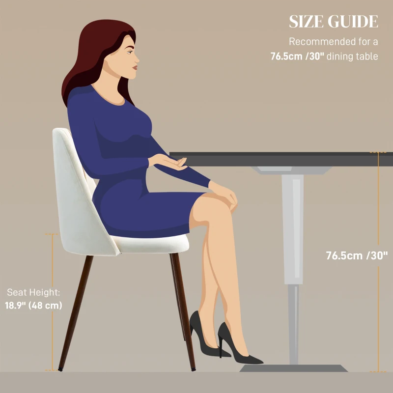 HOMCOM Upholstered Dining Chairs Set of 4, Velvet Accent Chair with Back and Wood-grain Steel Leg for Kitchen, Cream White