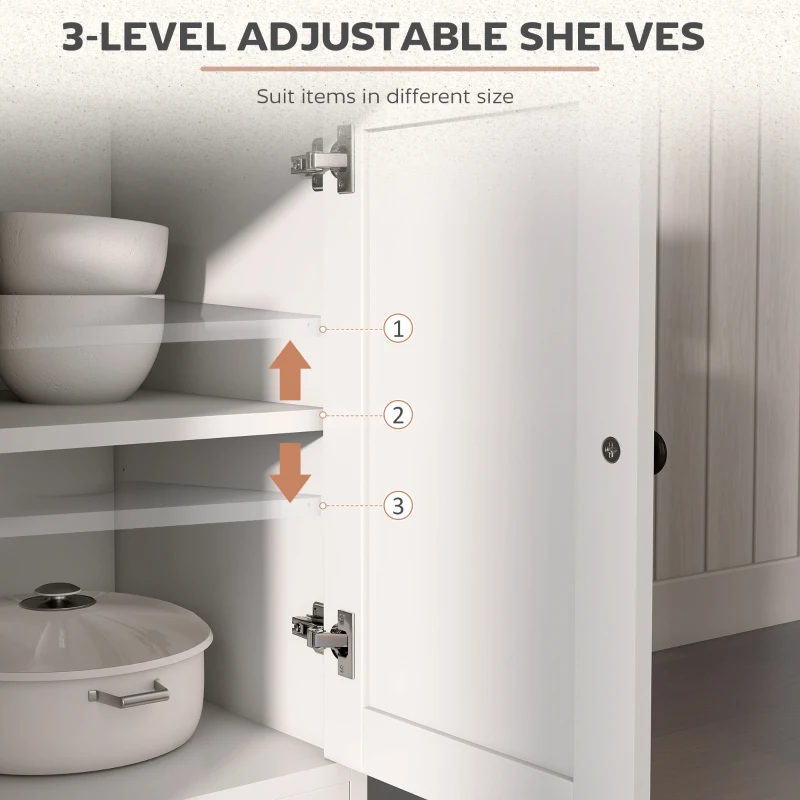 HOMCOM Kitchen Sideboard Cabinet with 2 Drawers, 4 Barn Doors and 2 Adjustable Shelves, Buffet Table for Living Room, White