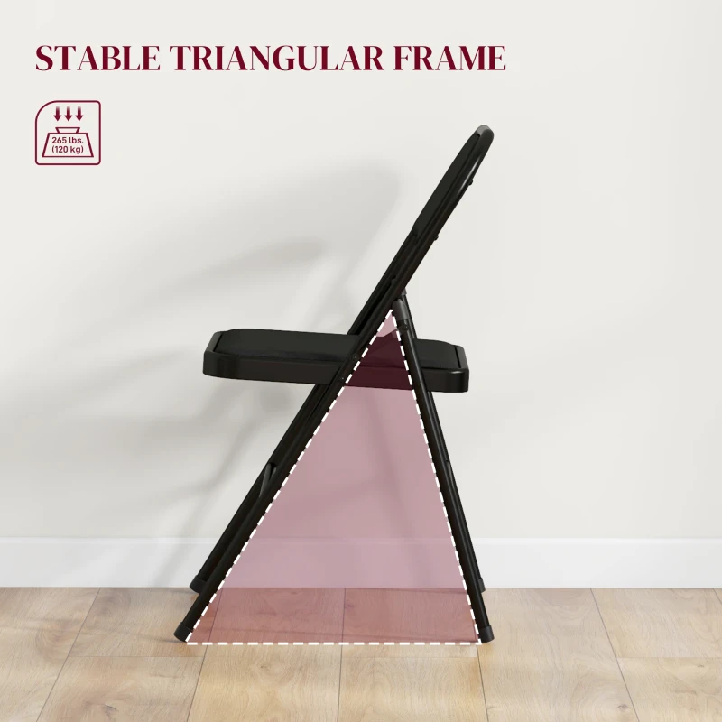 HOMCOM Set of 4 Metal Foldable Chairs, Linen Fabric Padded Folding Chairs with Cushion Seat and Open Back for Indoor, Black