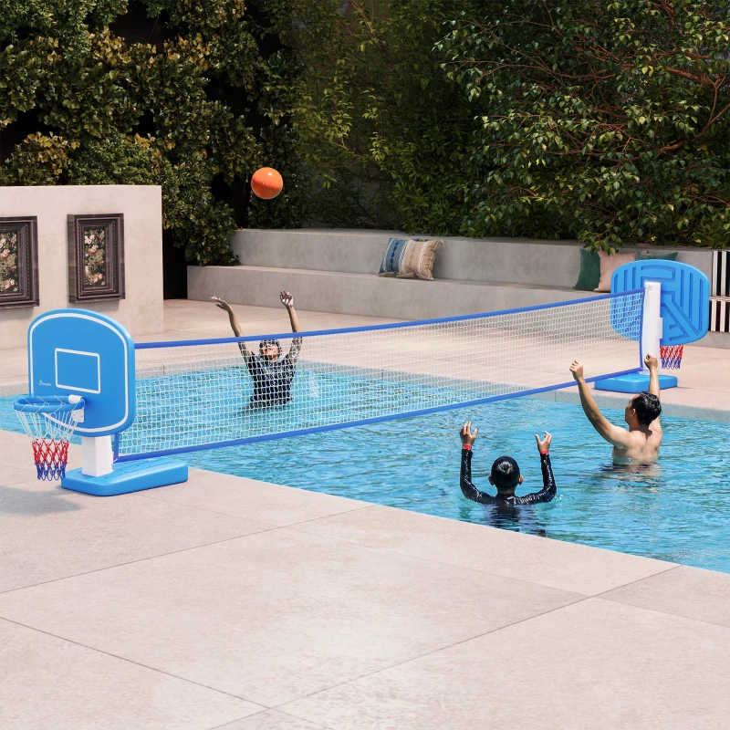 Soozier 2-in-1 Pool Basketball Hoop Poolside & Volleyball Set, Portable Basketball Hoop with Fillable Base
