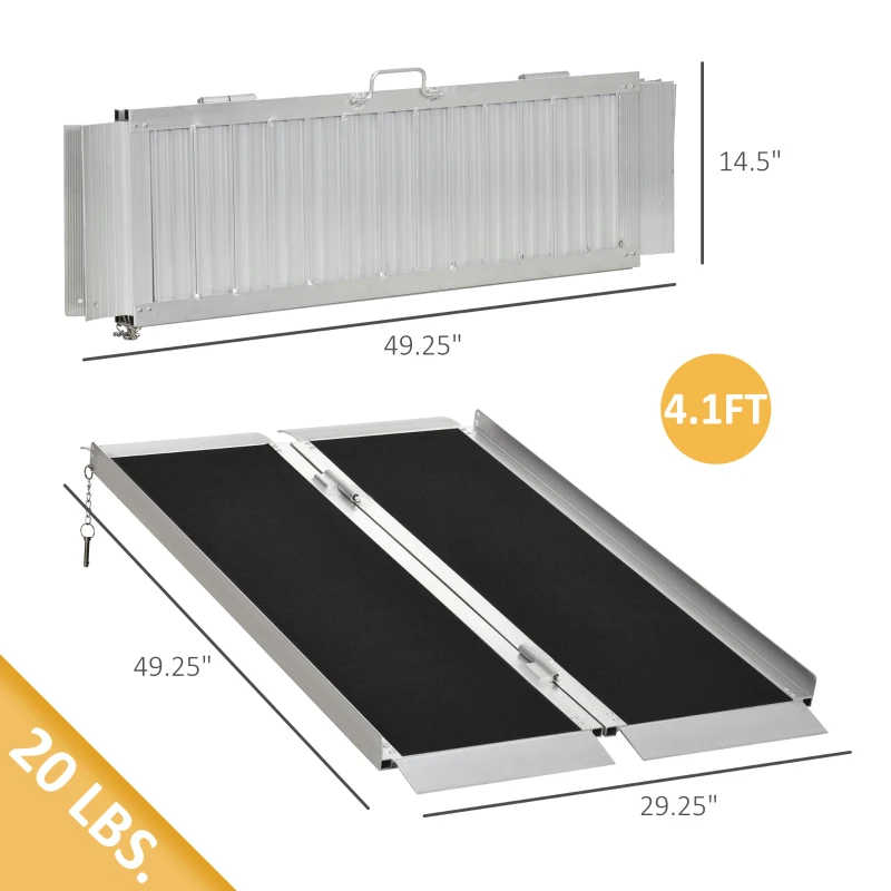 HOMCOM 4' Portable Wheelchair Ramp Aluminum Threshold Mobility Single-fold for Scooter with Carrying Handle