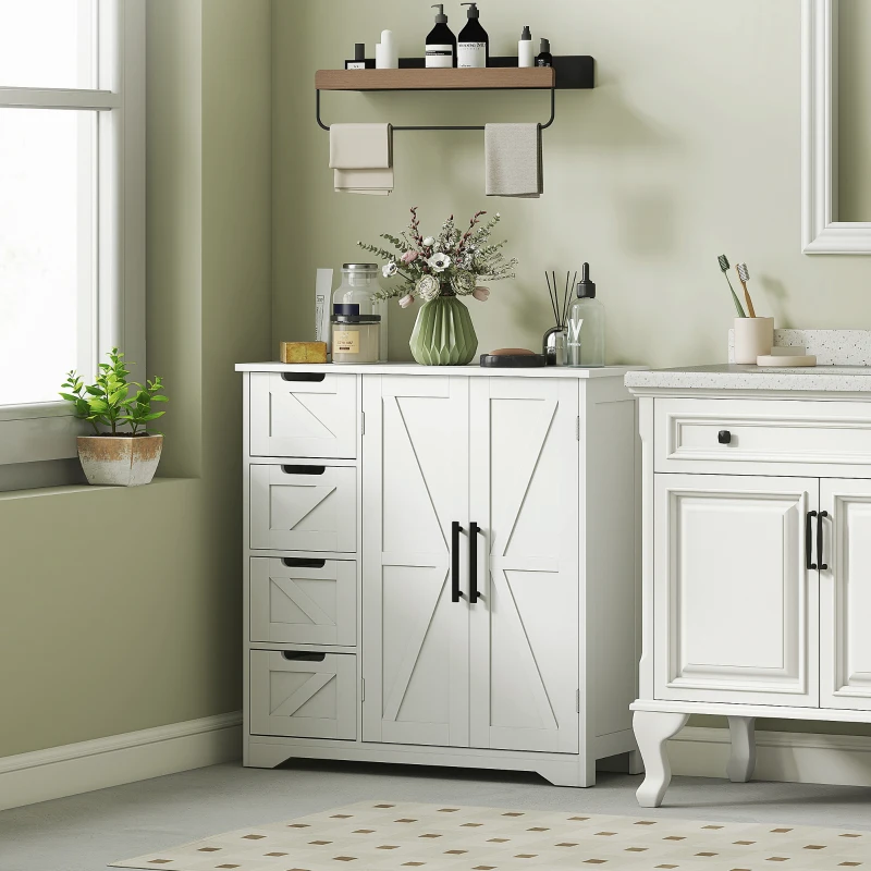 HOMCOM Bathroom Floor Cabinet, Farmhouse Bathroom Storage Cabinet with Adjustable Shelf, White
