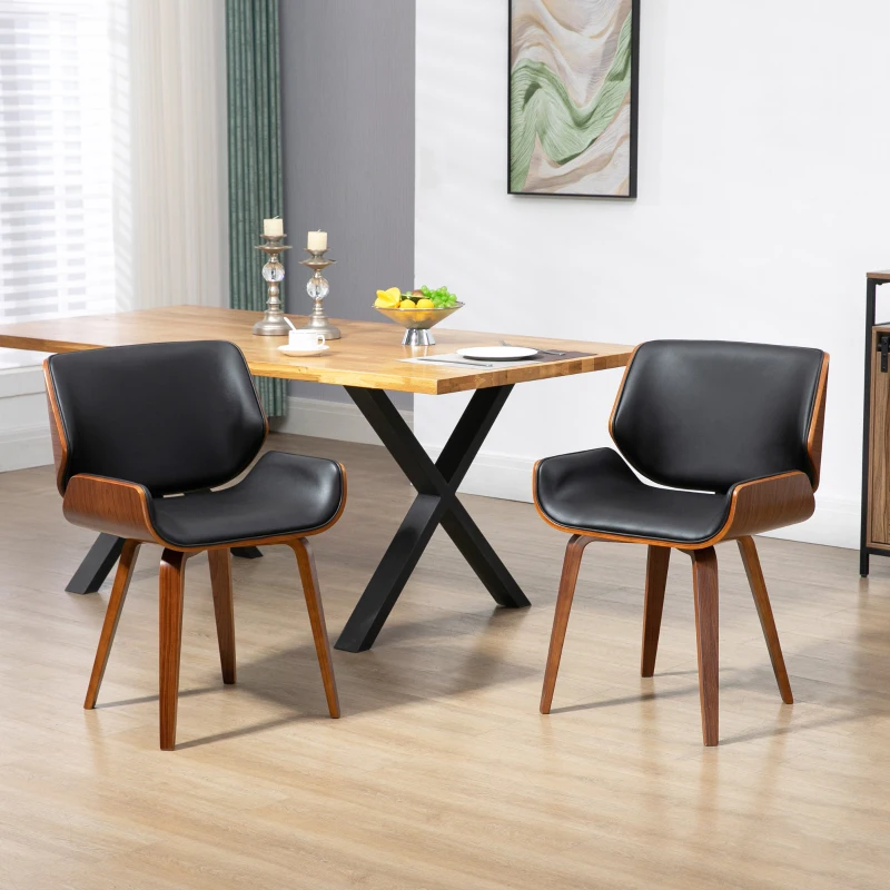 HOMCOM Dining Chairs Set of 2, PU Leather Kitchen Chairs with Upholstered Seats and Solid Wood Legs for Dining Room, Black