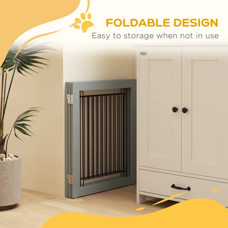 PawHut Freestanding Pet Gate, Folding Dog Gate with 2 Support Feet, 24" High, 3 Panels, for Small Dogs, Indoor Use - Grey