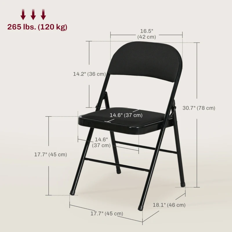 HOMCOM Set of 4 Metal Foldable Chairs, Linen Fabric Padded Folding Chairs with Cushion Seat and Open Back for Indoor, Black