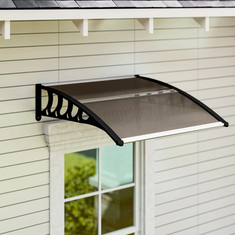 Outsunny Awning Door Canopy, 40.6" x 38" Polycarbonate Front Door Outdoor Patio Cover with Hollow Sheet for UV Protection, Brown