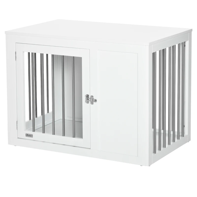 PawHut 2-in-1 Dog Cage and Side Table, with Two Lockable Doors, for Medium Dogs - White