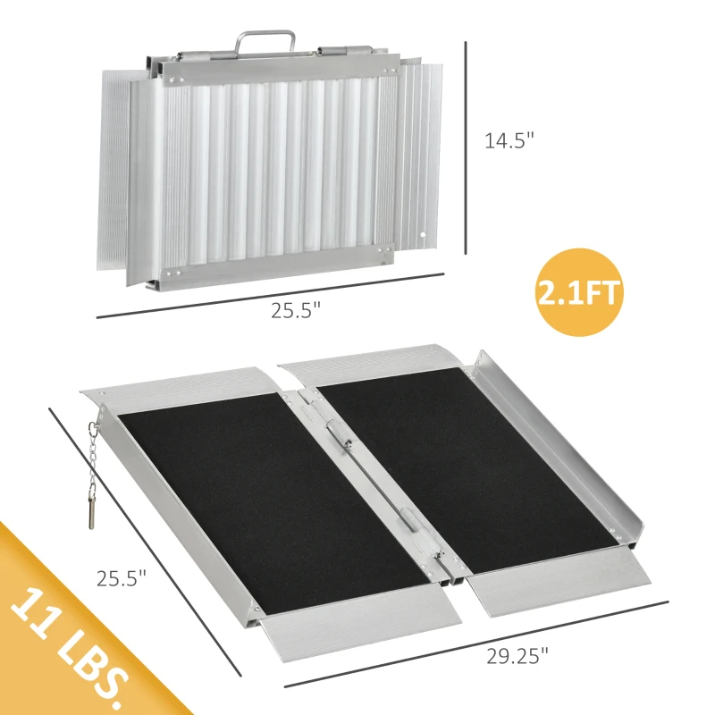 HOMCOM 2' Skidproof Portable Wheelchair Ramp for Home, Steps, Doorways, Carpeted Foldable Handicap Ramp, Threshold Ramp