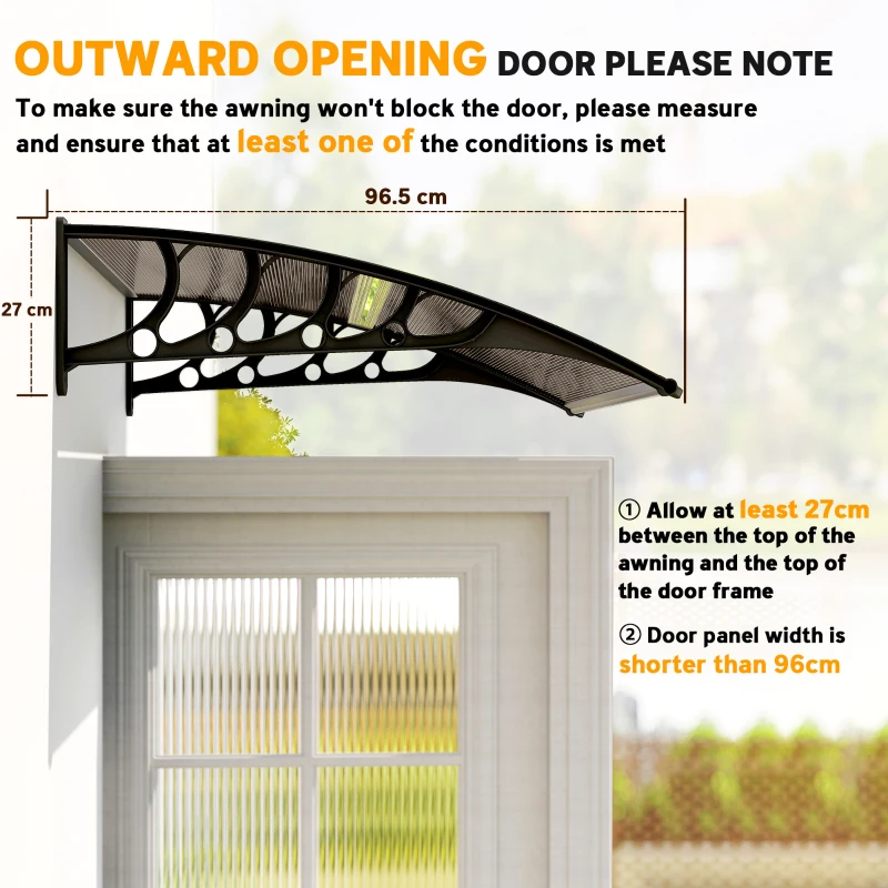 Outsunny Awning Door Canopy, 40.6" x 38" Polycarbonate Front Door Outdoor Patio Cover with Hollow Sheet for UV Protection, Brown